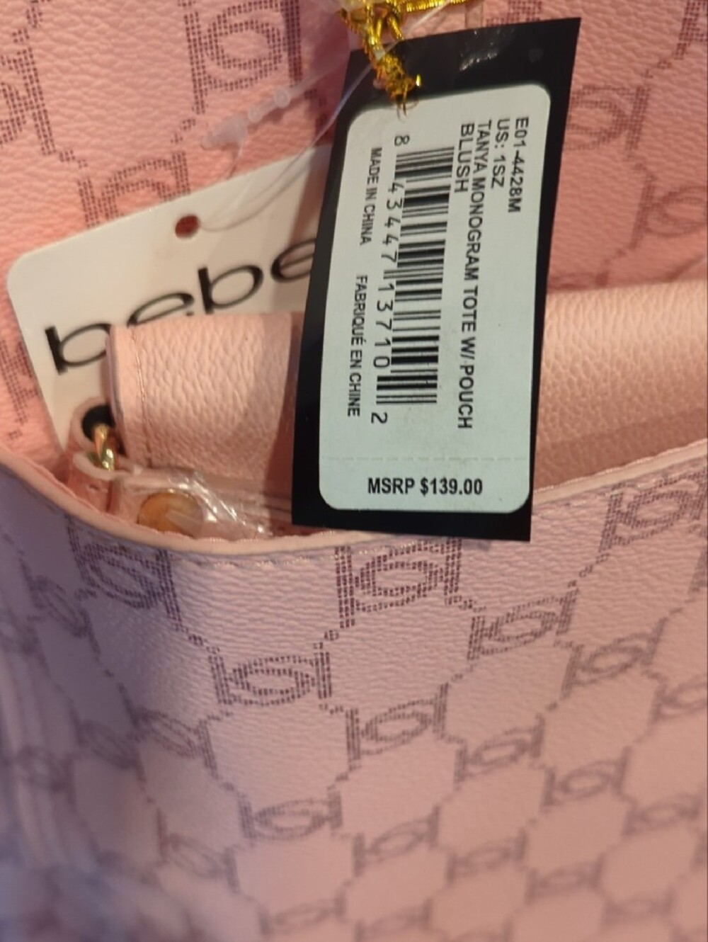 bebe Pink Monogram Tote with Matching Crossbody Pouch - Picture 7 of 7